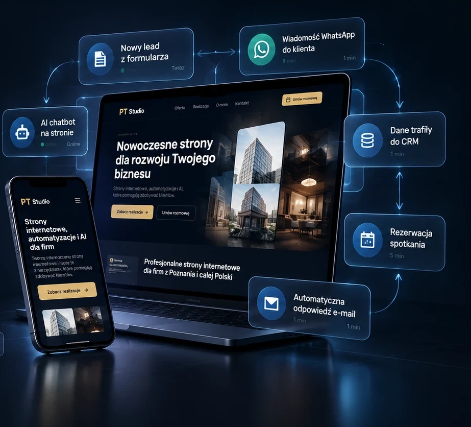 Strona internetowa dla firmy z formularzem, chatbotem AI i integracją CRM – PT Studio